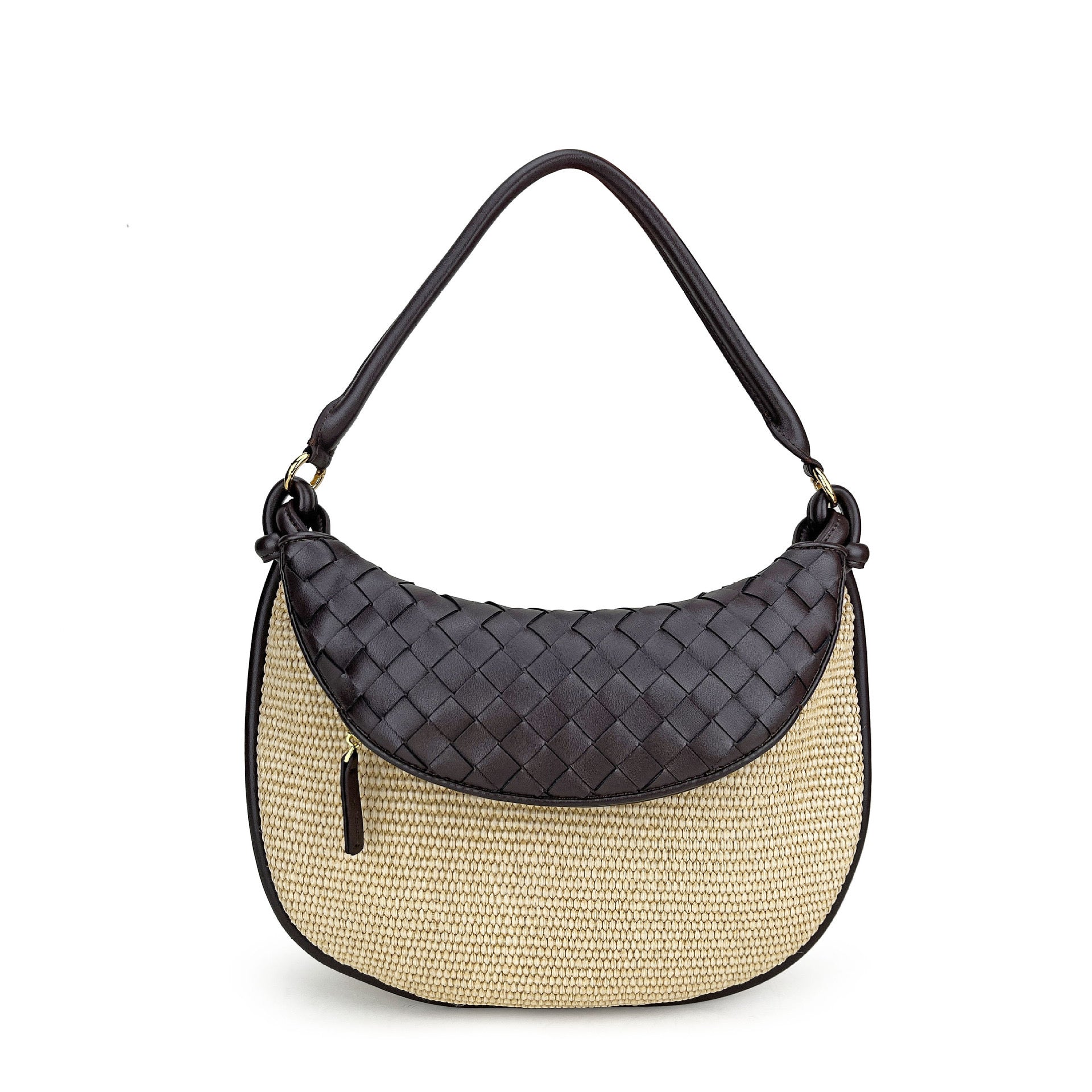 Leather Trim Straw Bag