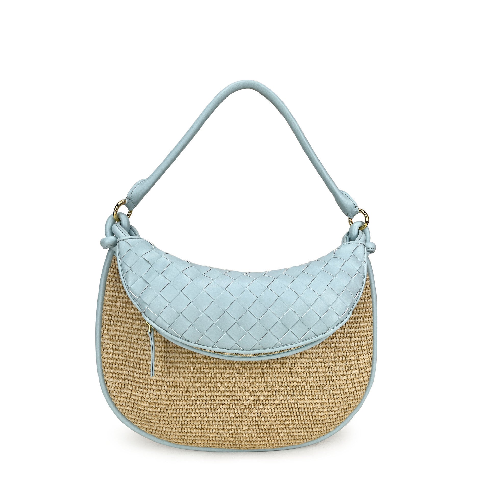 Leather Trim Straw Bag