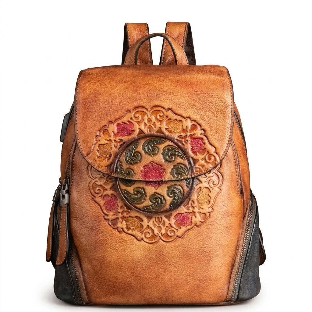 Embossed Genuine Leather Backpack by Christina Shiefer
