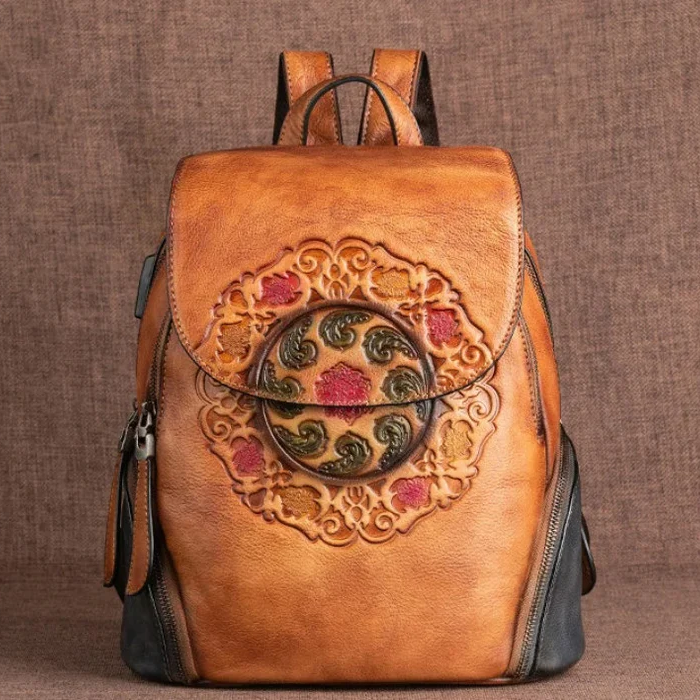 Embossed Genuine Leather Backpack by Christina Shiefer