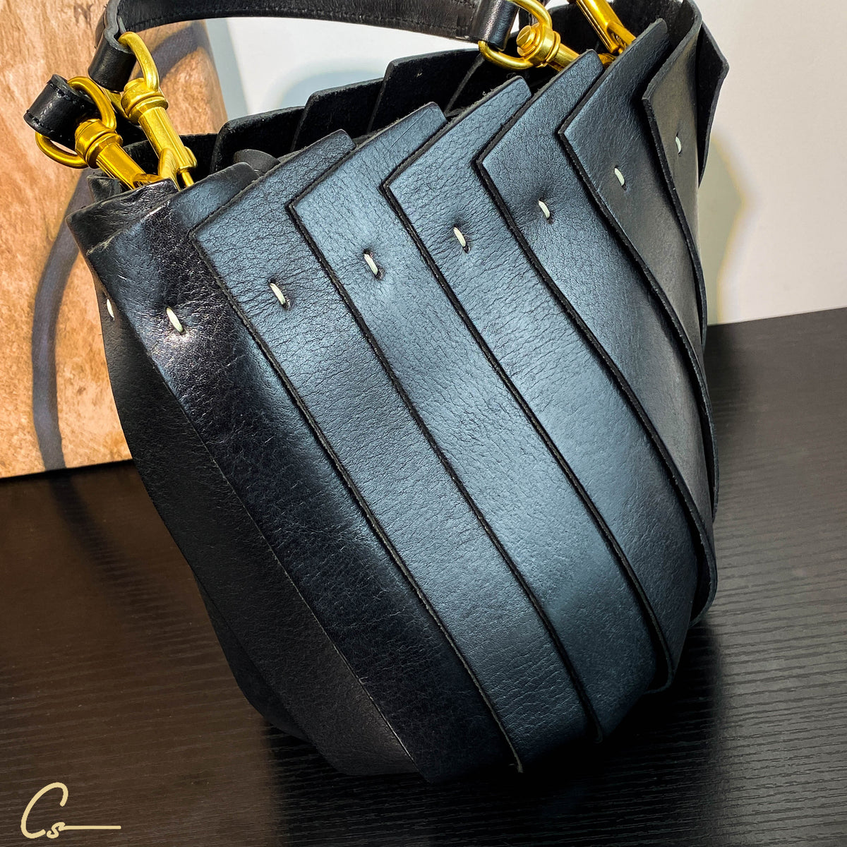 Pleated Leather Bucket Bag
