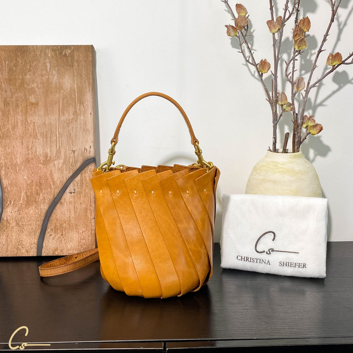 Pleated Leather Bucket Bag