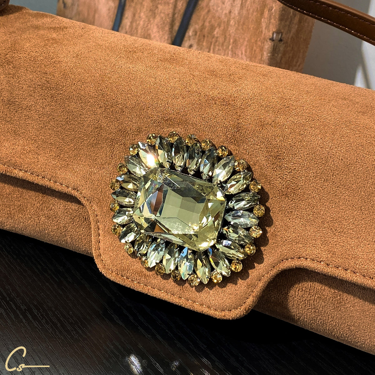 Suede Embellished Shoulder Bag