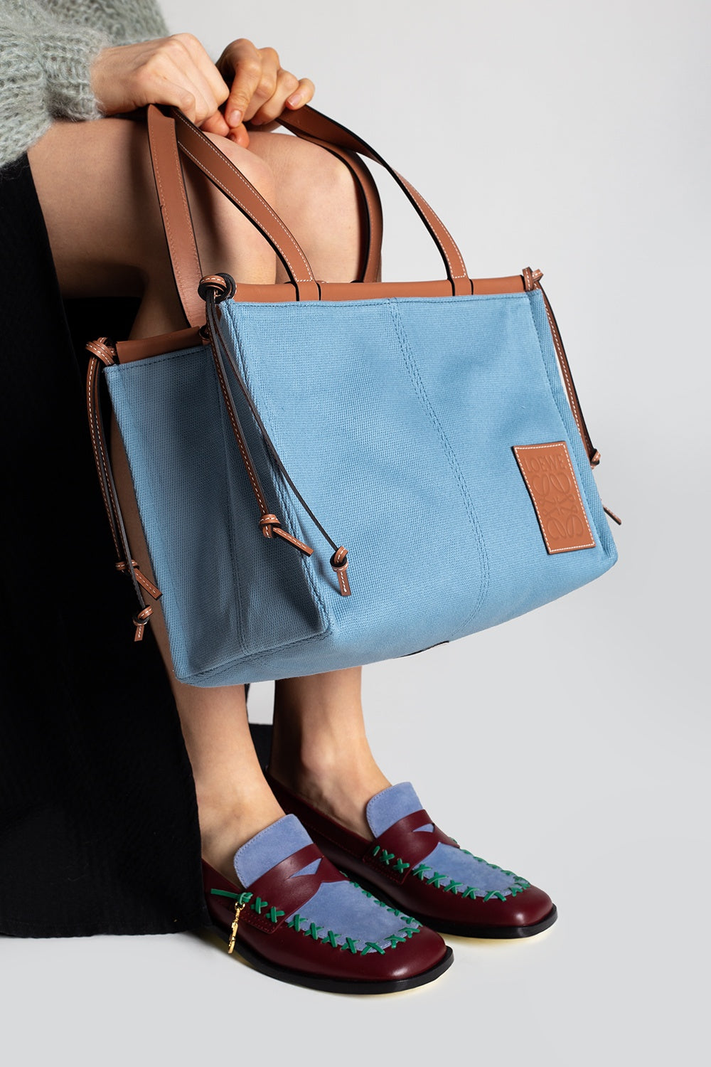 LOEWE  Blue canvas and leather tote bag