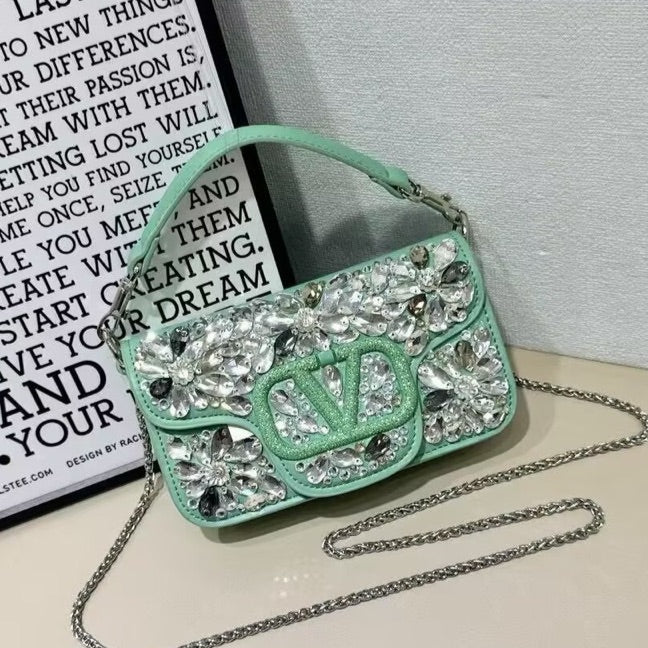 Crystal Embellished Leather Shoulder Bag