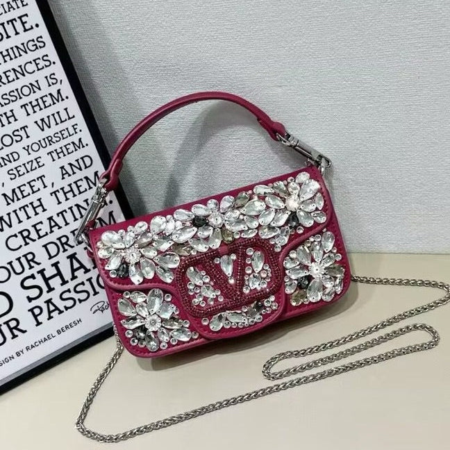 Crystal Embellished Leather Shoulder Bag