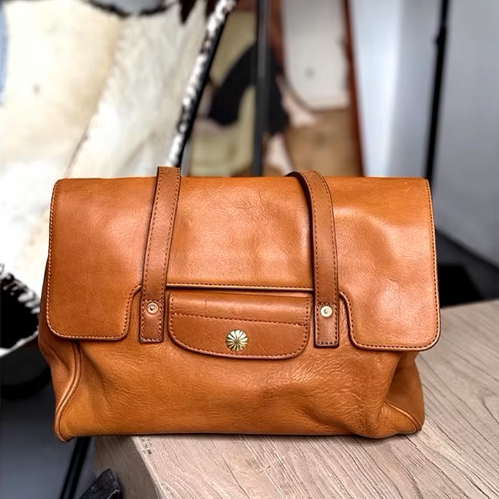Genuine Leather Flap Satchel by Christina Shiefer
