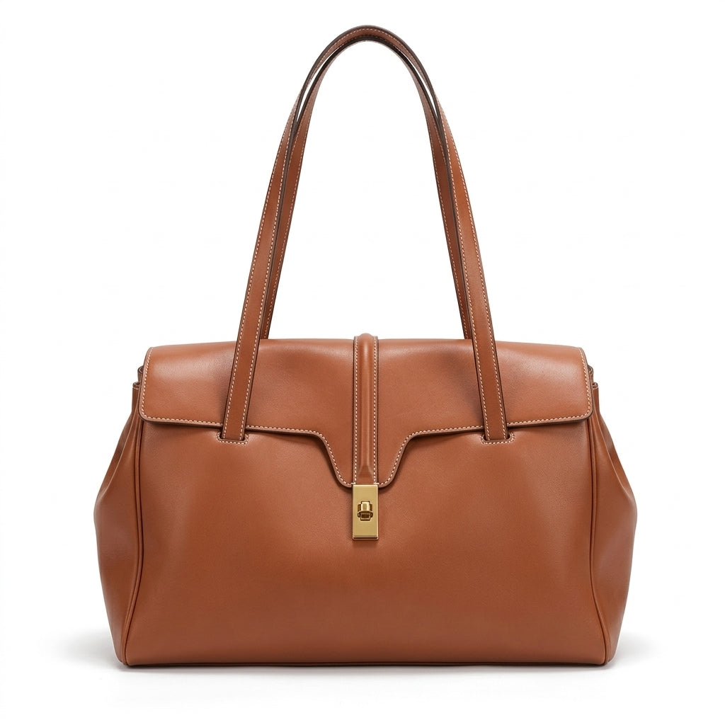 Calfskin Turn-Lock Shoulder Tote by Christina Shiefer