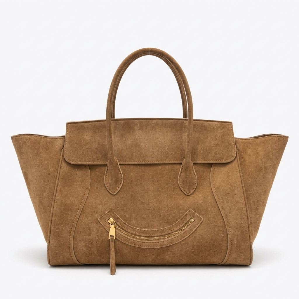 Contour Smile Zip Suede Tote by Christina Shiefer