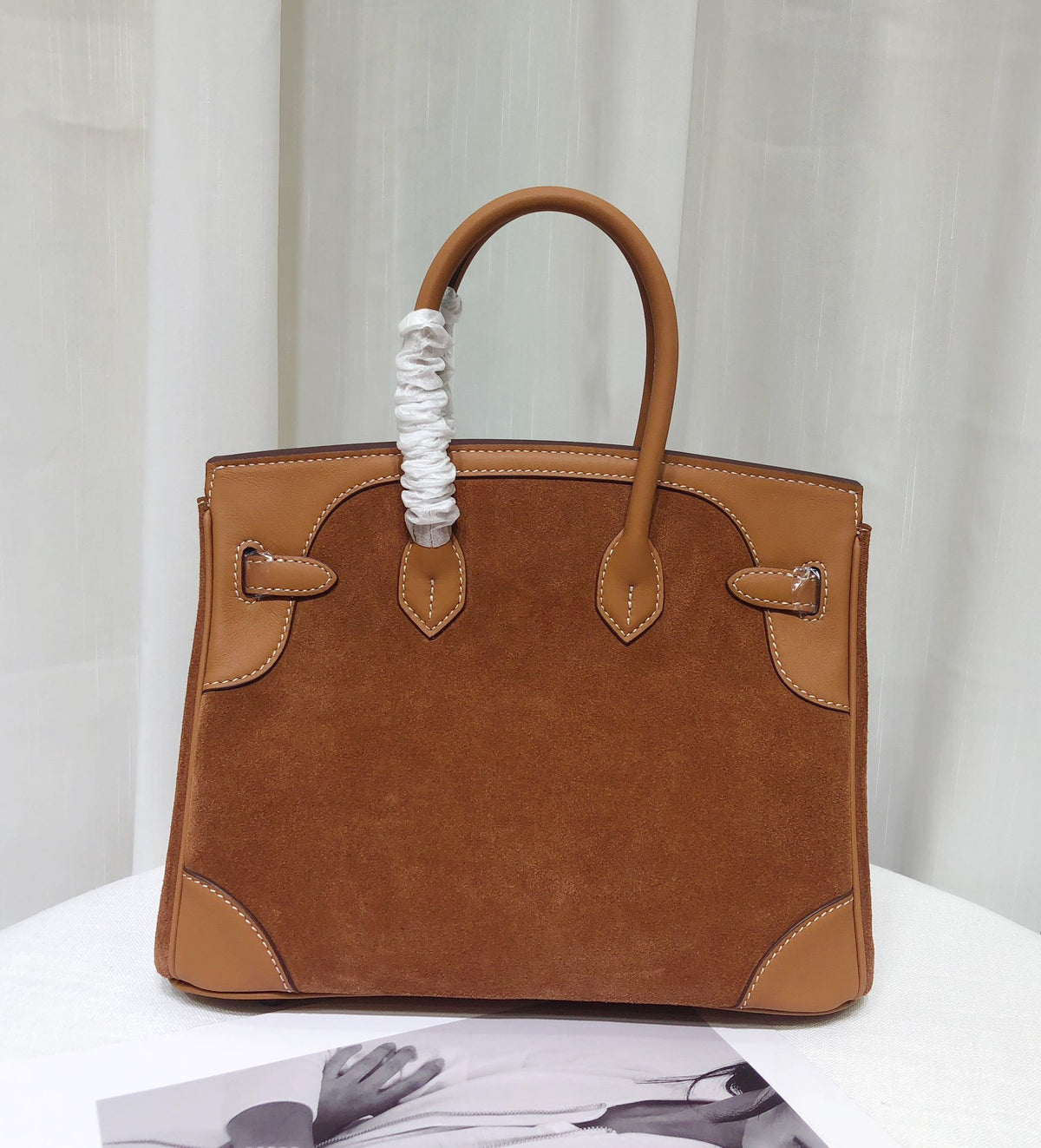 Handcrafted 12-Inch Cowhide Leather Suede Tote Bag