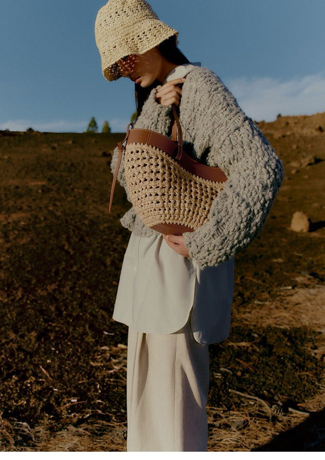 Woven Raffia &amp; Leather Shoulder Bag – Summer Edition