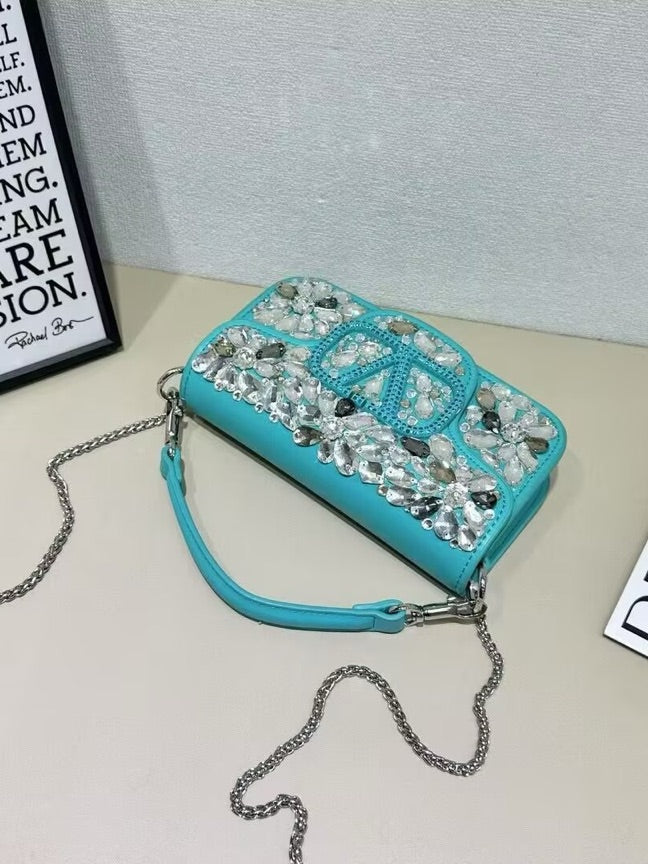 Crystal Embellished Leather Shoulder Bag