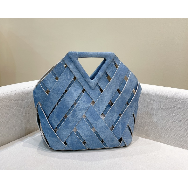 Denim Blue Hollowed Woven Bag christinashiefer - Main Image