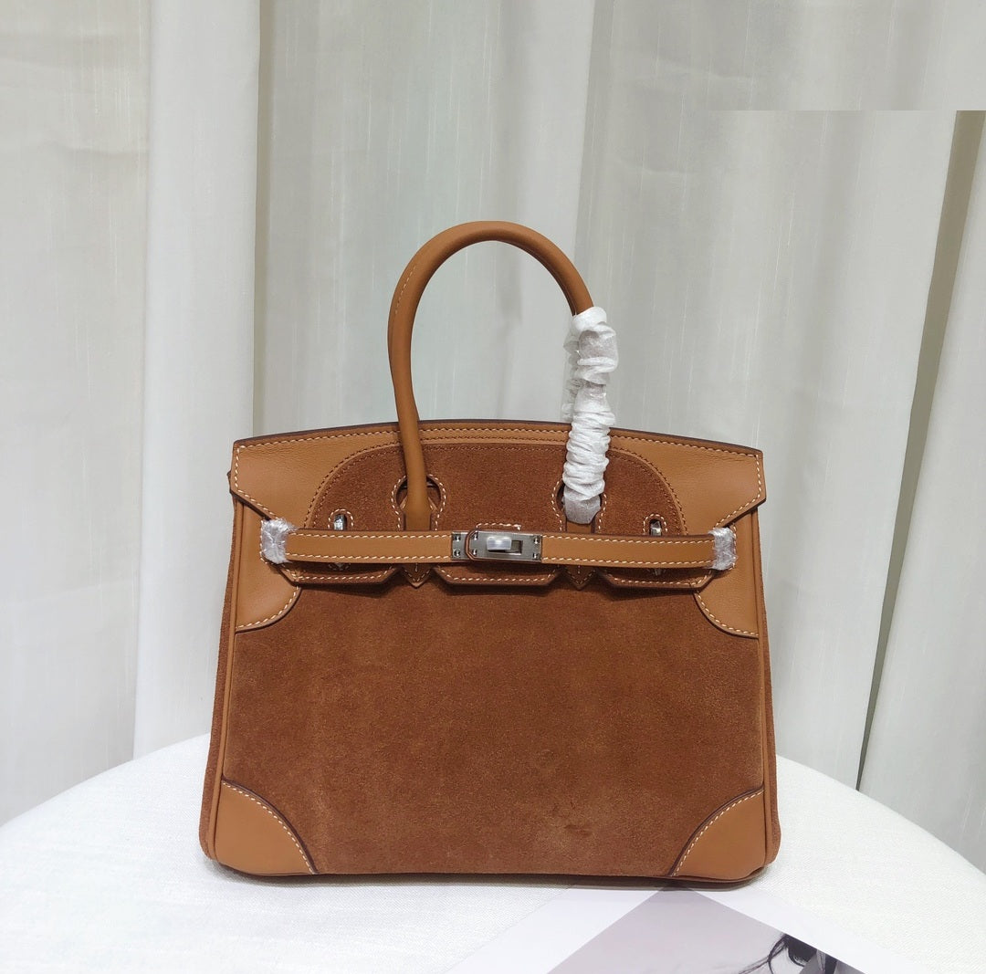 Handcrafted 12-Inch Cowhide Leather Suede Tote Bag