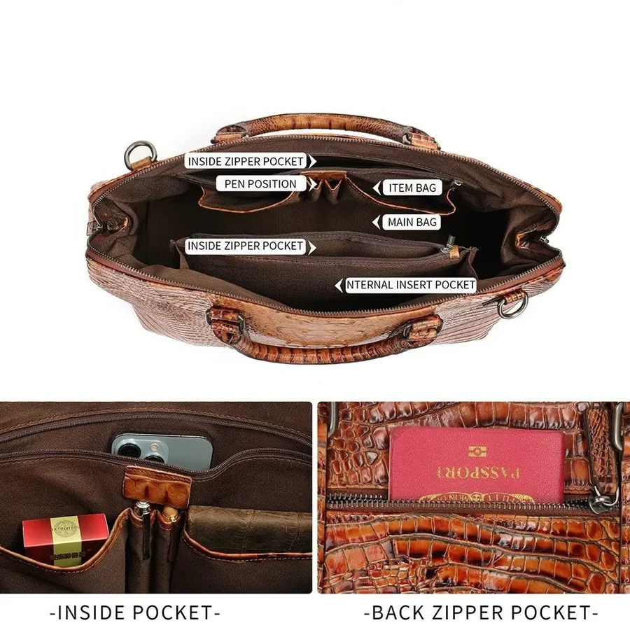 Crocodile-Embossed Leather Travel Bag