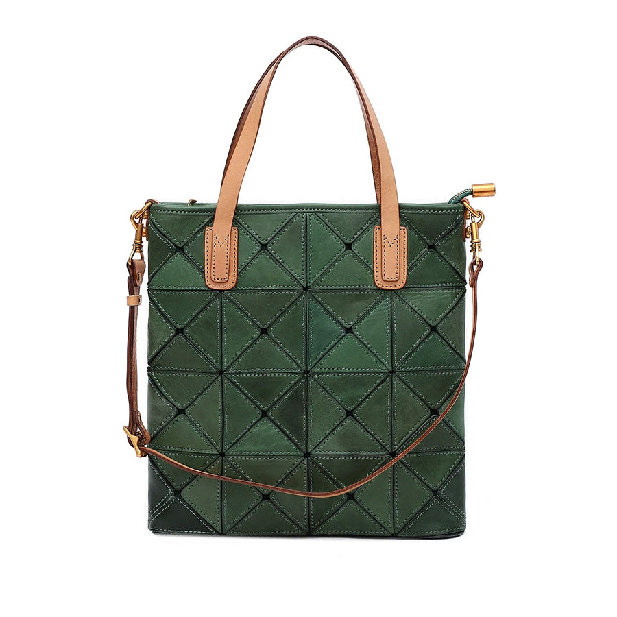 Argyle Patchwork Cowhide Leather Tote