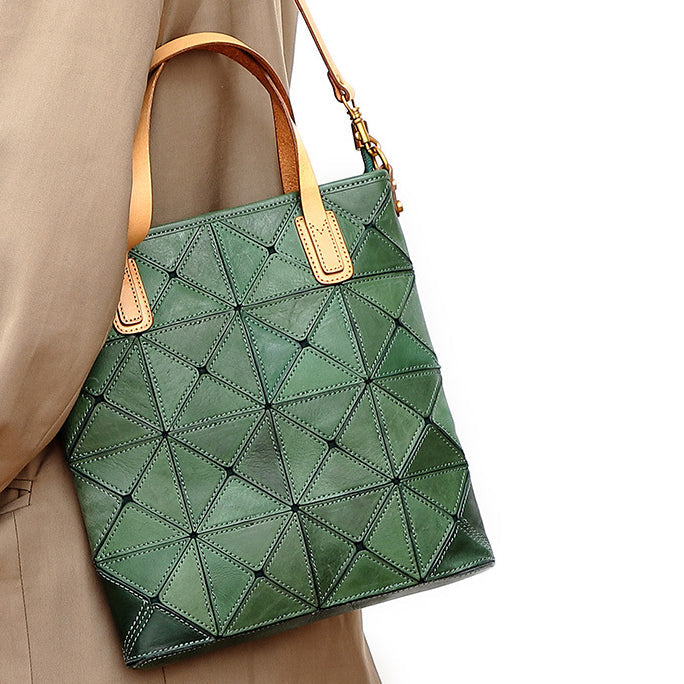 Argyle Patchwork Cowhide Leather Tote