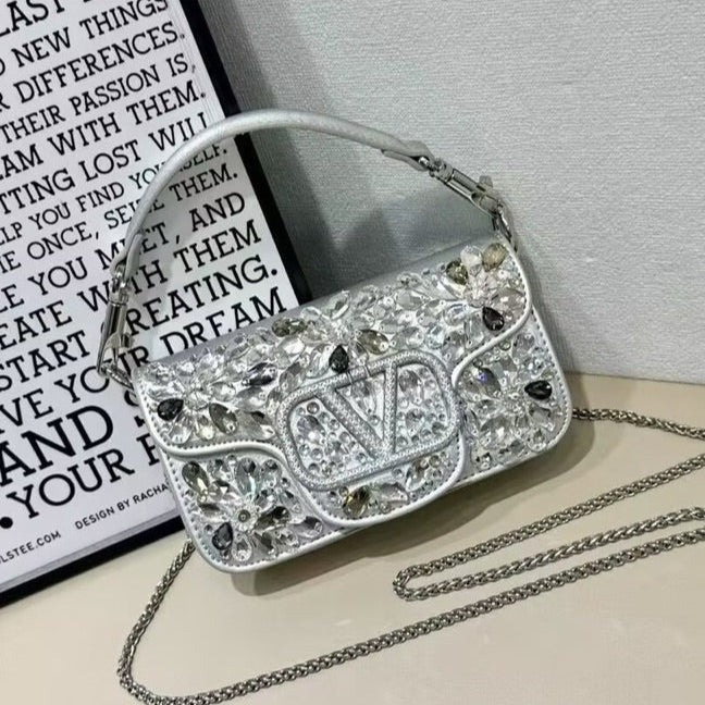 Crystal Embellished Leather Shoulder Bag