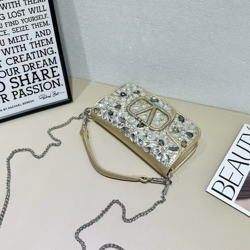 Crystal Embellished Leather Shoulder Bag