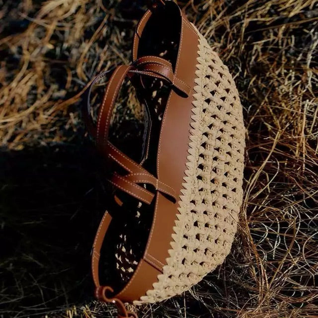 Woven Raffia &amp; Leather Shoulder Bag – Summer Edition