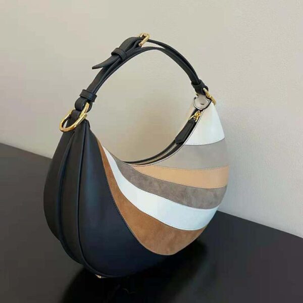 Fendigraphy Small Leather Bag with Beige and Brown Inlay