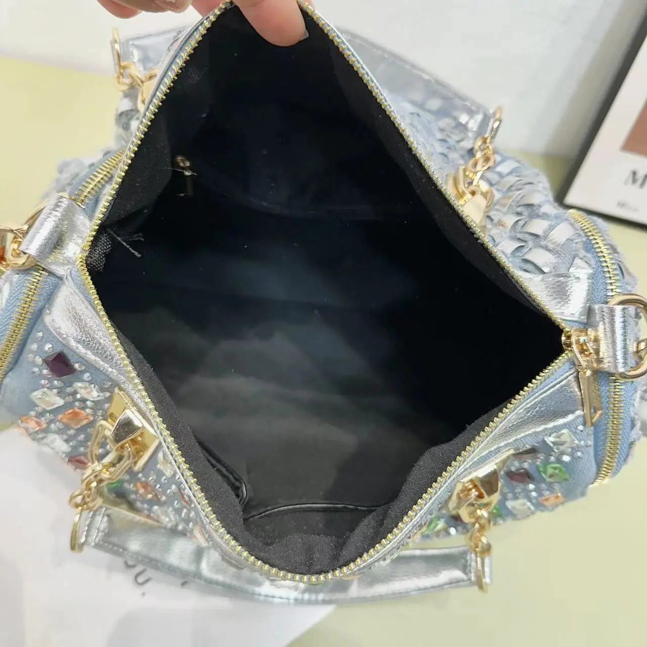 Rhinestone Denim shoulder bag