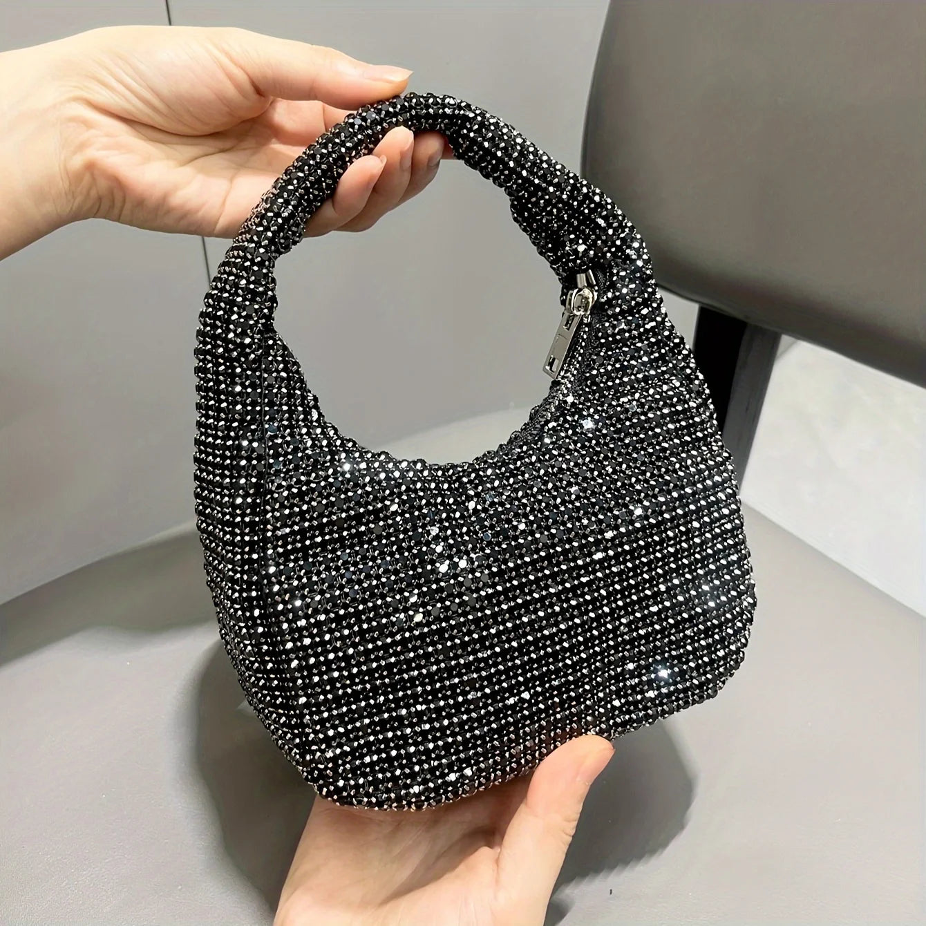 Sparkly Rhinestone Mini Hobo Bag