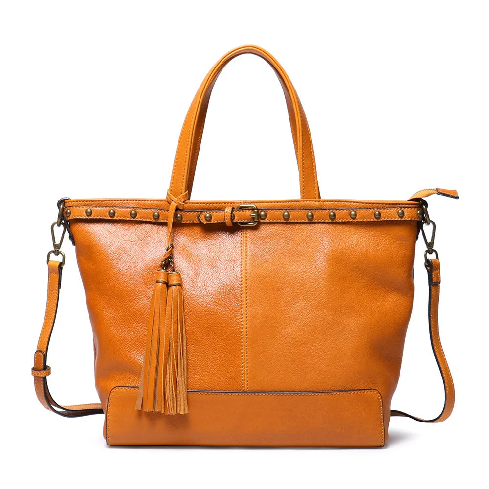 Vintage Brass Leather Tote