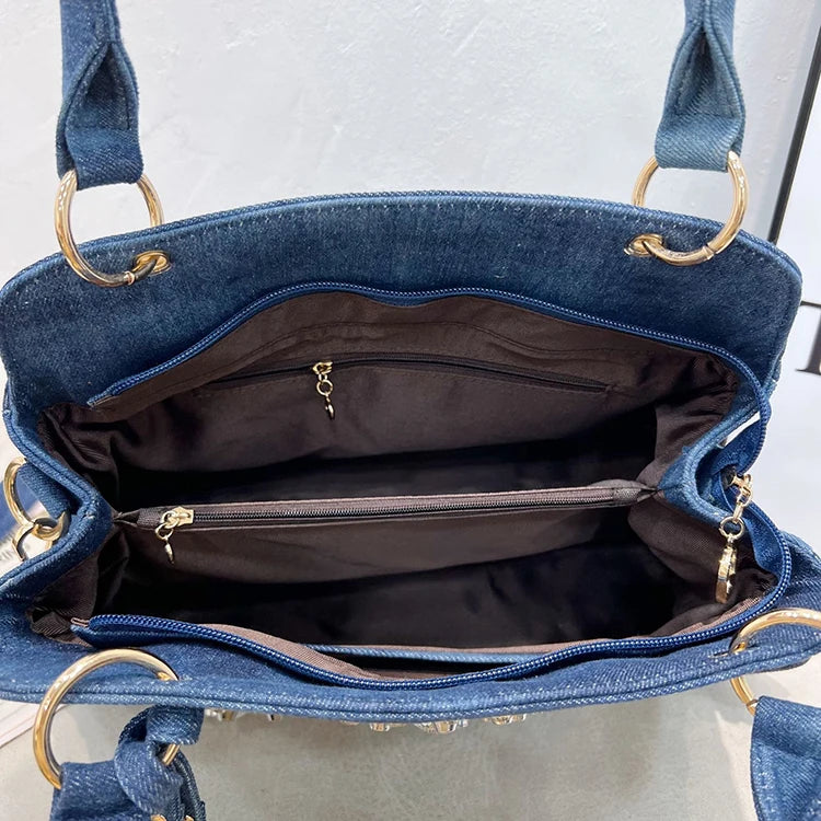 Denim Rhinestone-Tassel bag