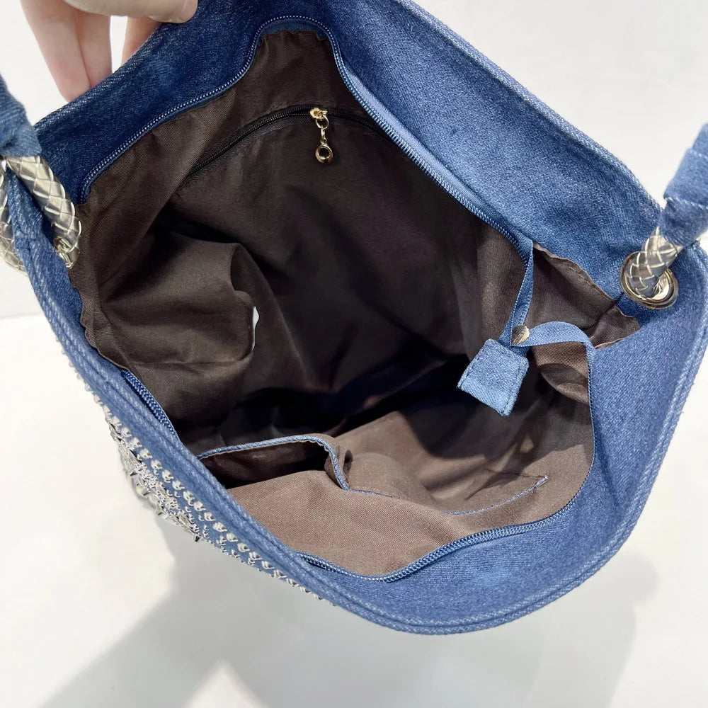 Vintage Denim Rhinestone Tote bag