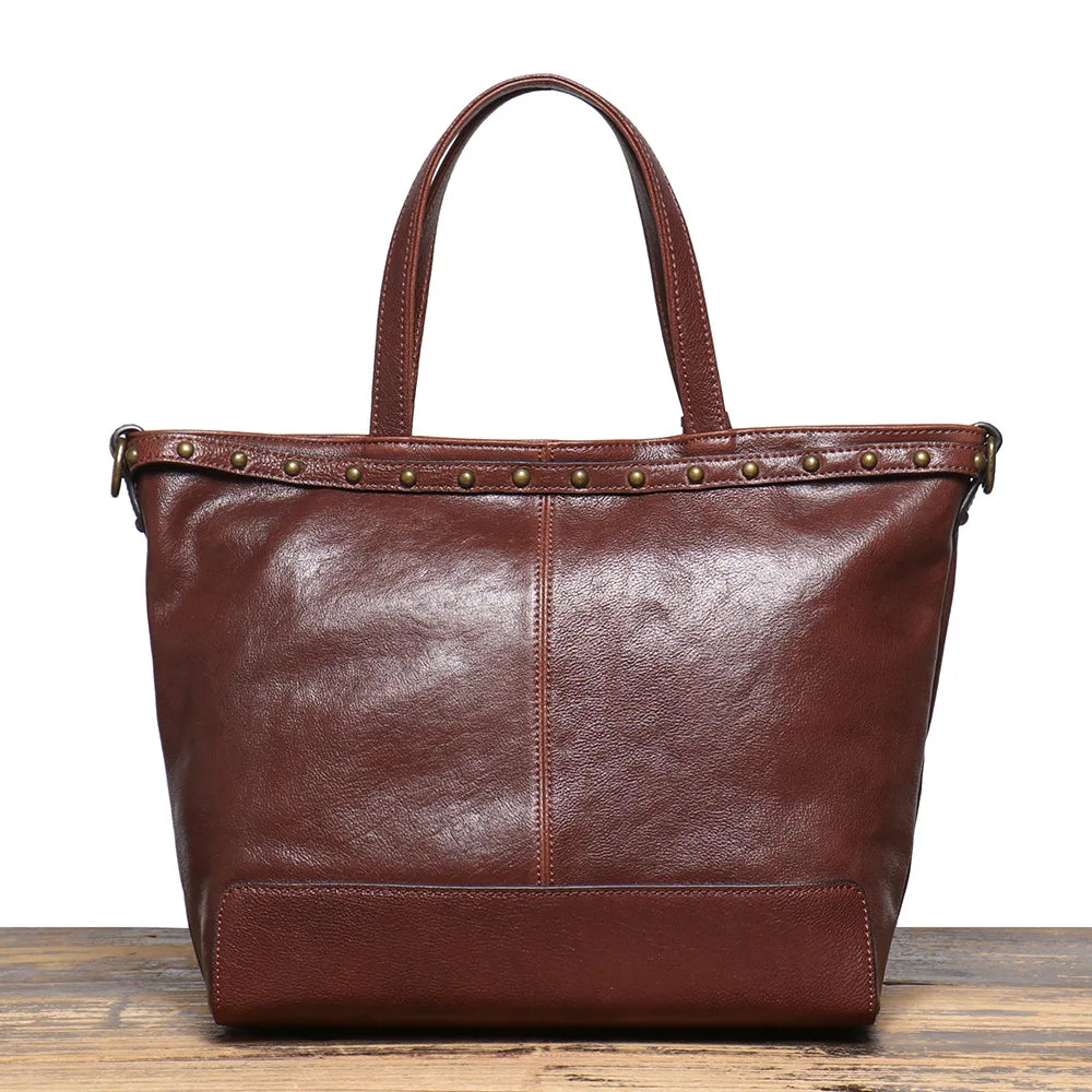 Vintage Brass Leather Tote