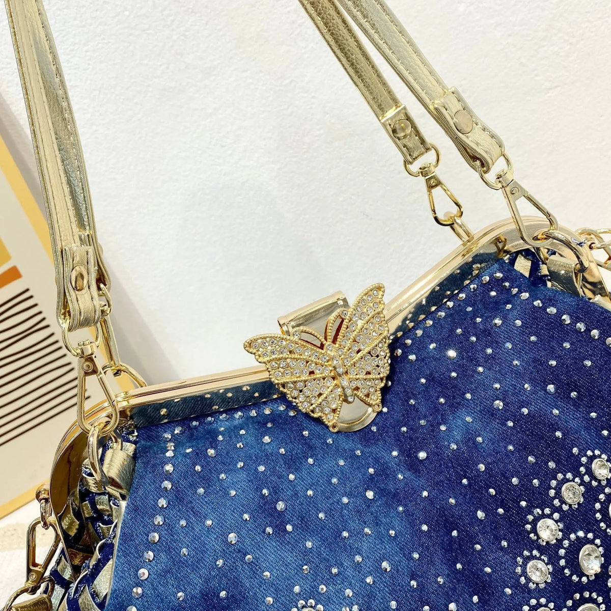 Diamond Denim Butterfly bag