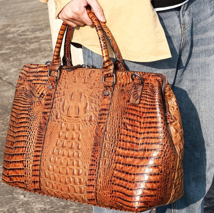 Crocodile-Embossed Leather Travel Bag - christinashiefer Crocodile-Embossed Leather Travel Bag - christinashiefer