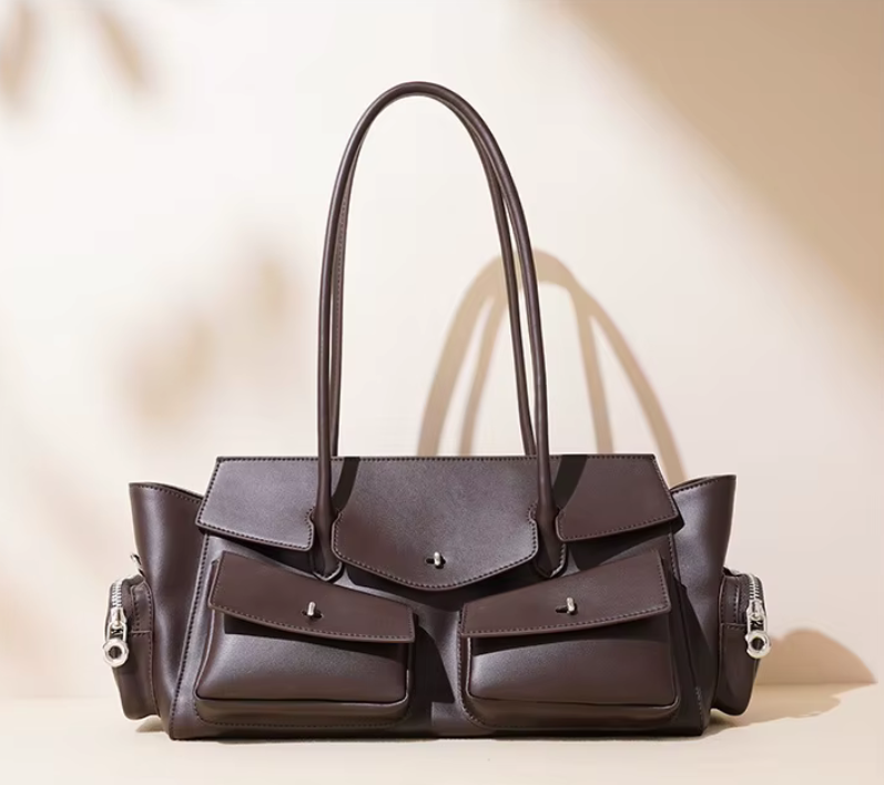 Elegant Multi-Pocket Leather Satchel