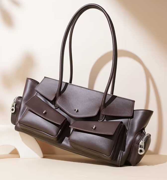 Elegant Multi-Pocket Leather Satchel