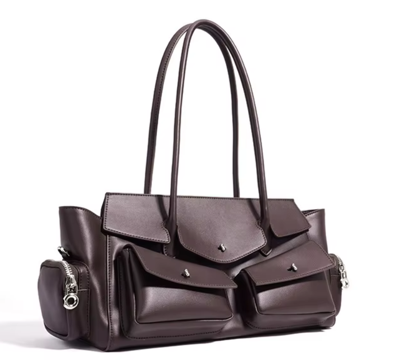 Elegant Multi-Pocket Leather Satchel