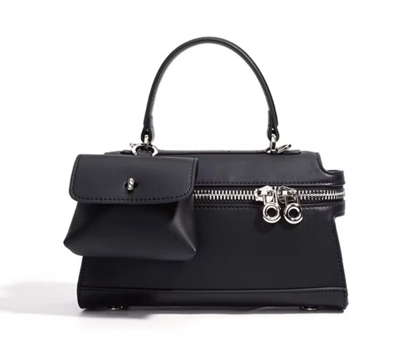 Cowhide Leather Mini Handbag with Front Pouch