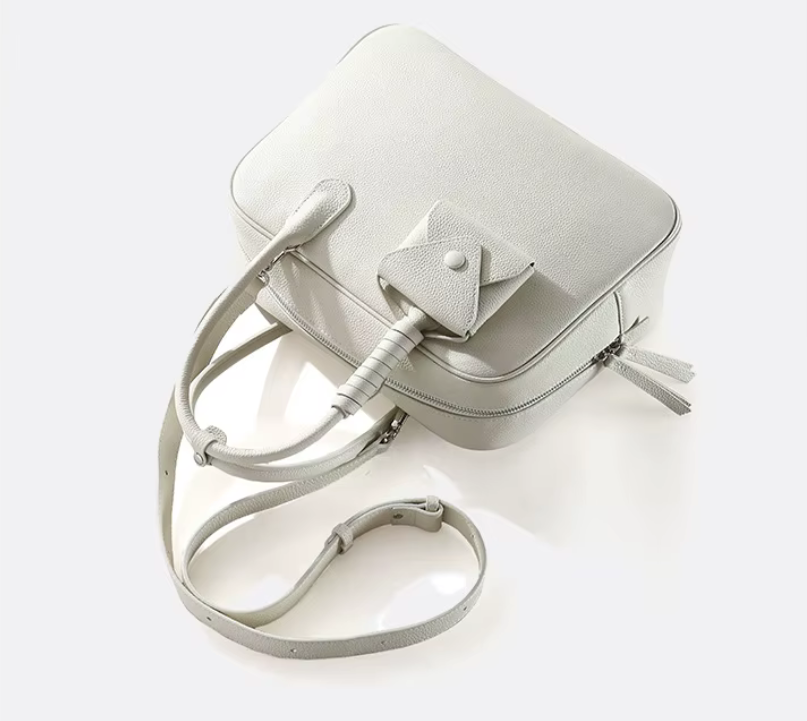Cowhide Leather Handbag with Mini Pouch