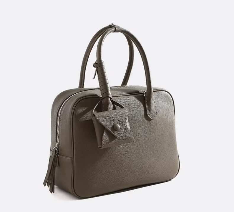 Cowhide Leather Handbag with Mini Pouch