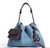 Denim-Leather Drawstring Shoulder Bag