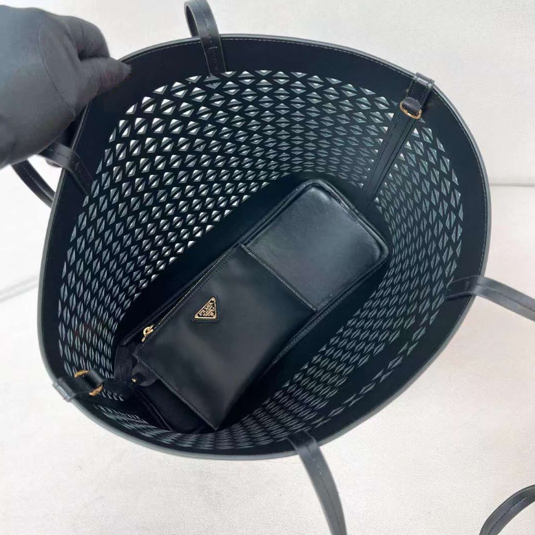 Geometric Cutout Leather Tote Bag