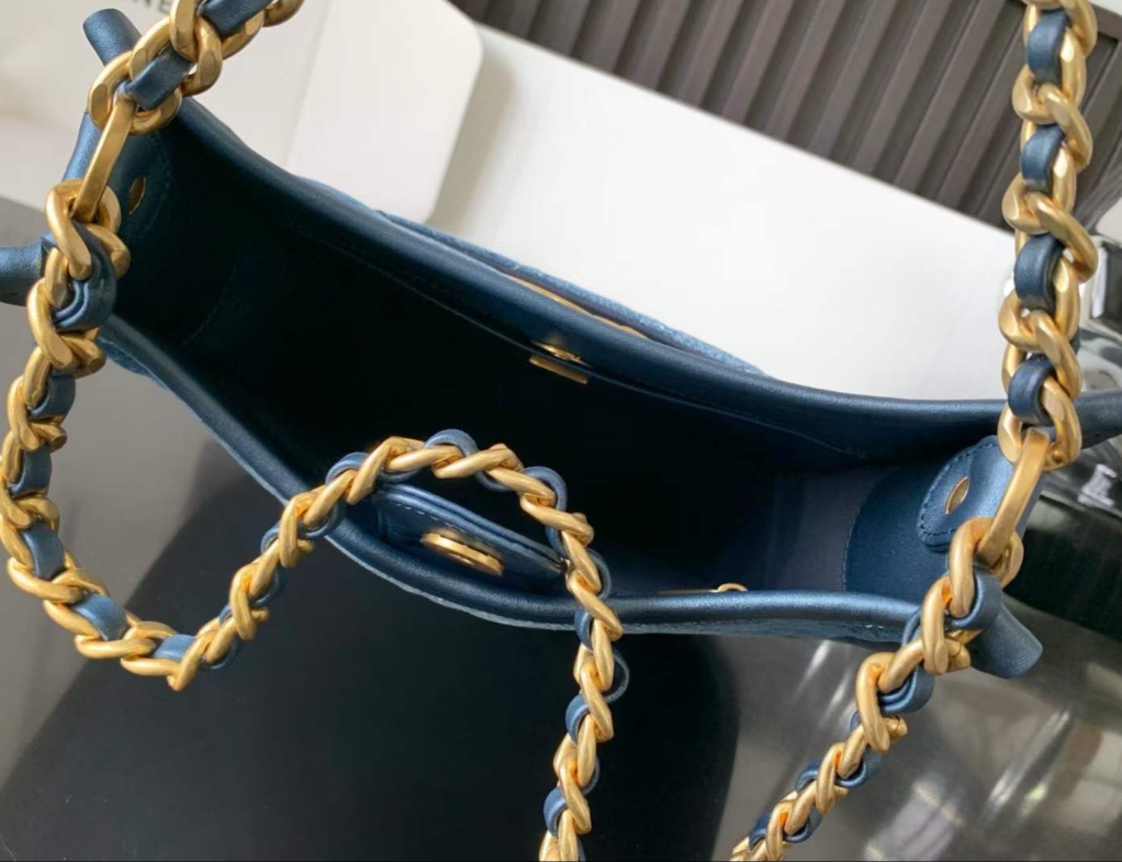 Washed Denim Sling Bag with Gold-Tone Chain