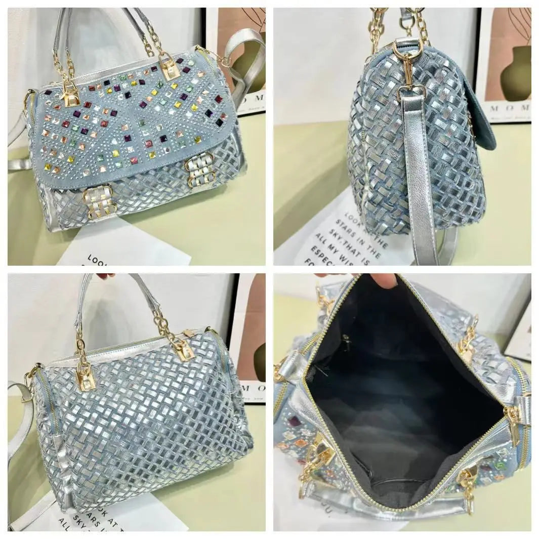 Rhinestone Denim shoulder bag