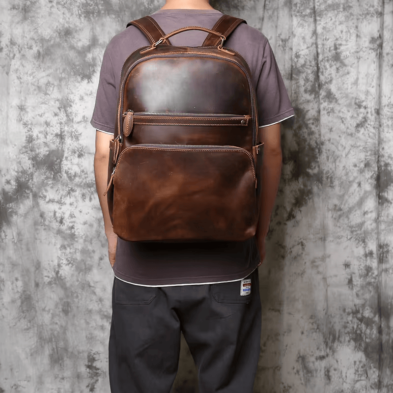 cowhide leather backpack brown Dark with a no shoe sole sole Cowhide Backpack