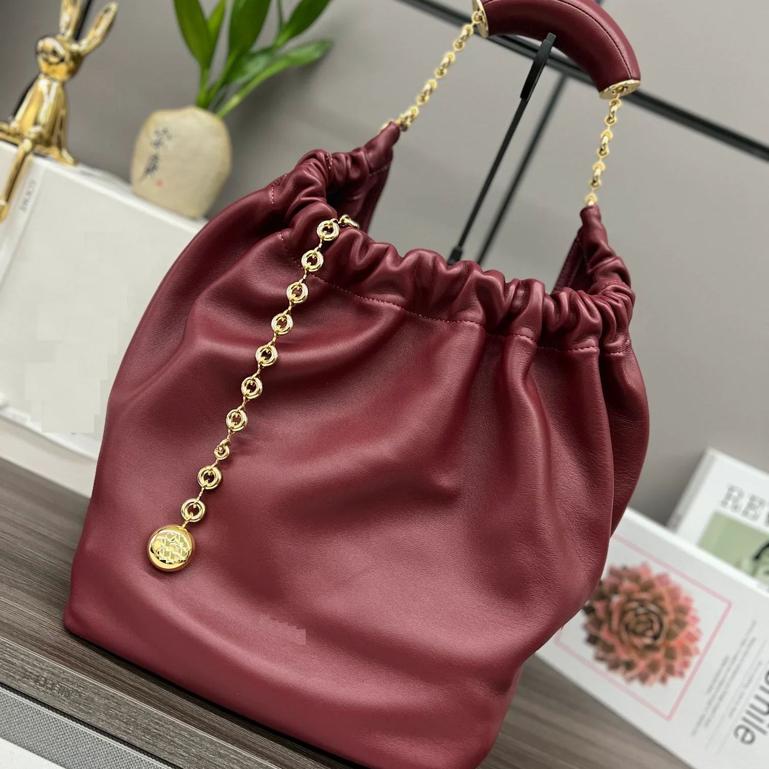 Ruched Nappa Leather Chain Bag by Christina Shiefer