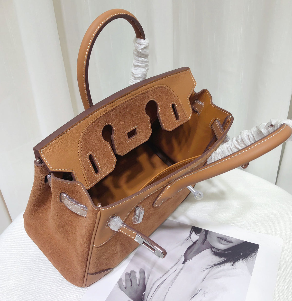 Handcrafted 12-Inch Cowhide Leather Suede Tote Bag