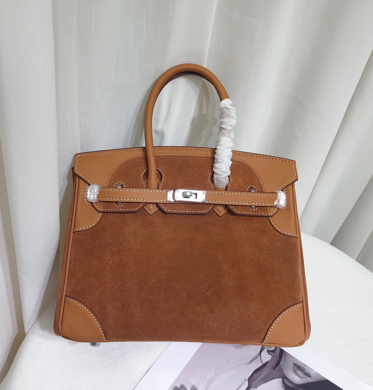 Handcrafted 12-Inch Cowhide Leather Suede Tote Bag