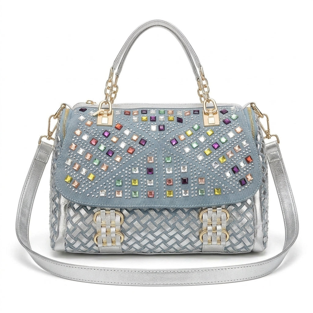 Rhinestone Denim Shoulder Bag by Christina Shiefer