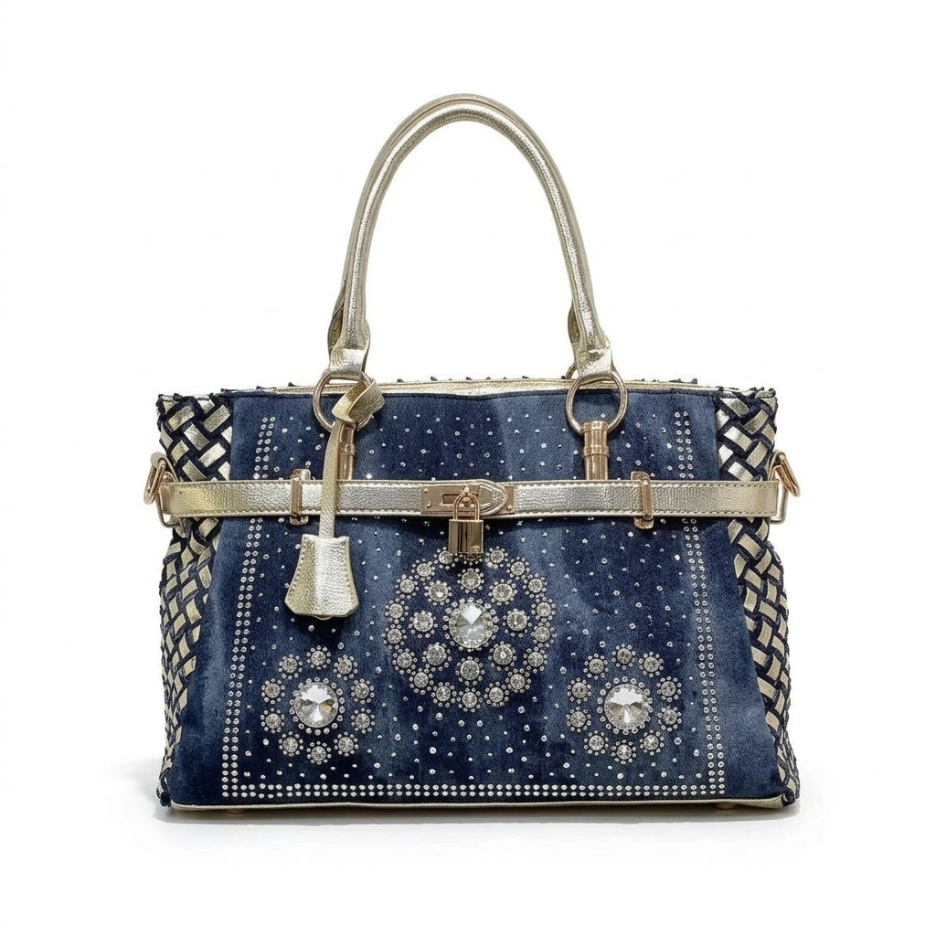 Baldini Rhinestone Denim Art Bag by Christina Shiefer