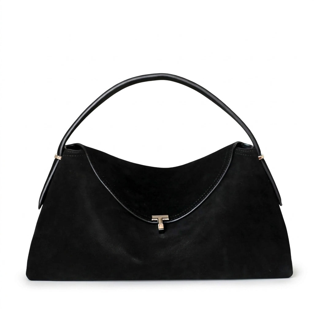 Suede Turn-Lock Shoulder Bag by Christina Shiefer
